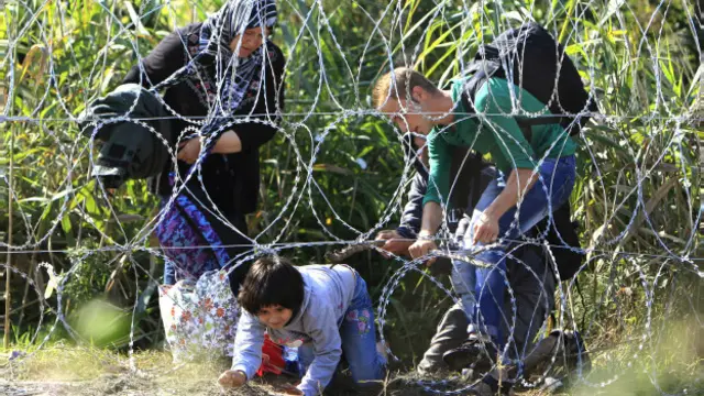 Perbatasan Hungaria dilintasi pagar kawat berduri.