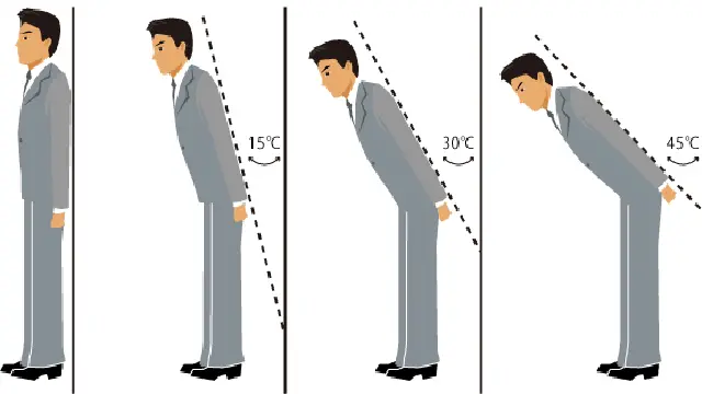 Nghiêng bao nhiêu độ khi cúi thể hiện các thông điệp khác nhau. Khi cúi nghiêng cả thân chứ không chỉ cúi đầu.