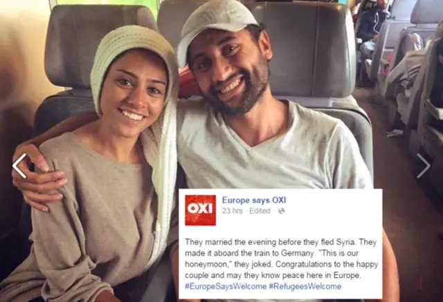 Pareja siria en un tren rumbo a Alemania