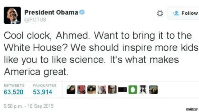 تم تداول تغريدة باراك أوباما أكثر من 60 ألف مرة.