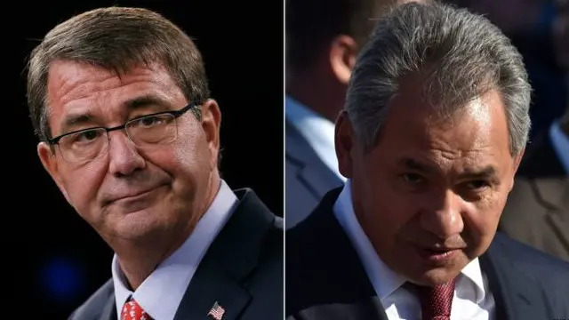 سرگئی شویگو و اشتون کارتر، وزرای دفاع روسیه و آمریکا - پنتاگون گفت‌وگوهای این دو درباره سوریه را 'سازنده' خوانده است.