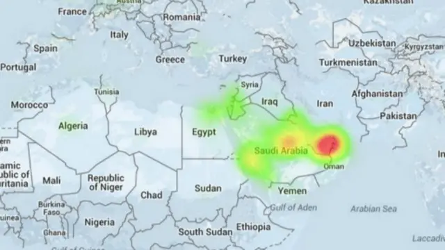وتظهر الخريطة الدول التي انتشر فيها هاشتاغ " الشيخ راشد بن محمد في ذمة الله"