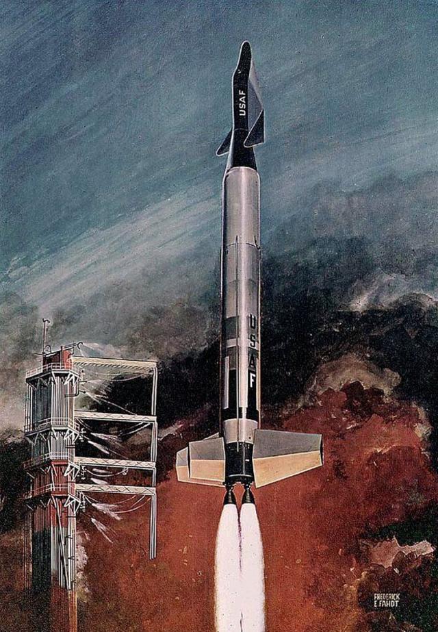 En una configuración, el Dyna-Soar sería llevado al espacio por un cohete Titan. 