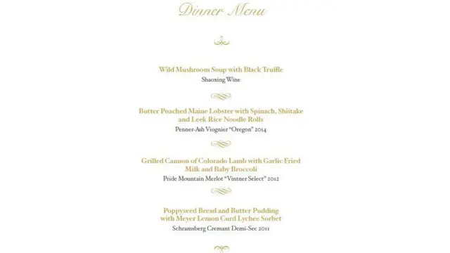 奥巴马宴请习近平的国宴菜单已曝光。