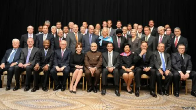 दुनिया की प्रमुख कंपनियों के सीईओ के साथ प्रधानमंत्री नरेंद्र मोदी.