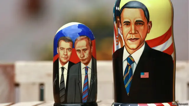 Изображения Путина, Медведева, Обамы