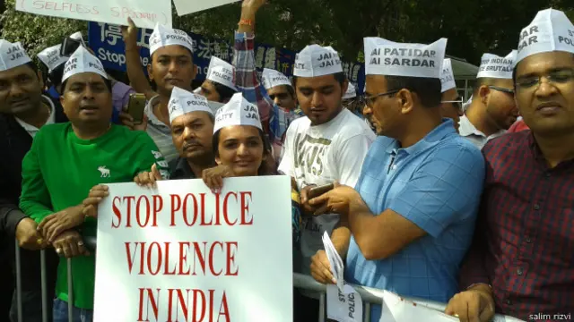 مظاہرین میں گجرات کی پٹیل برادری, سکھ برادری اور کشمیریوں کے گروپ شامل تھے جو بھارت مخالف نعرے لگا رہے تھے