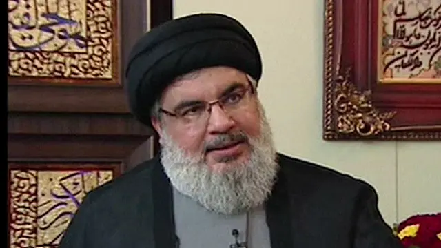 حسن نصر اللہ نے لبنان میں تقریر کے دوران آلِ سعود مردہ باد کے نعرے بھی لگوائے