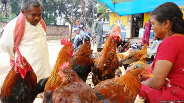 देसी मुर्गा बेचती महिला