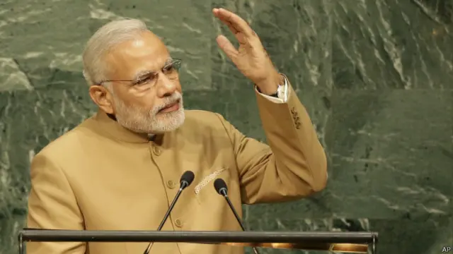 संयुक्त राष्ट्र सम्मेलन को संबोधित करते प्रधानमंत्री नरेंद्र मोदी.