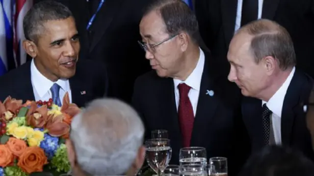Барак Обама, Пан Ги Мун и Владимир Путин