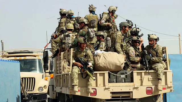 نیروهای ارتش در حال حرکت به سوی شهر قندوز. دولت گفته که با ورود آنها به این شهر، وضعیت تغییر کرده