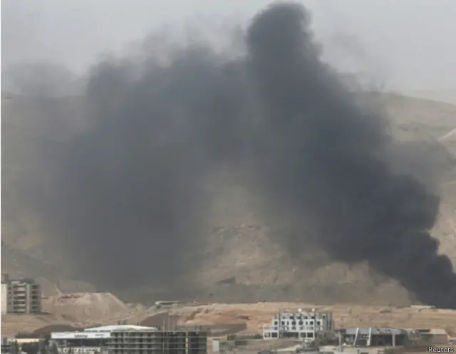 Дым над полем боя в окрестностях Дамаска 14 сентября 2015 года