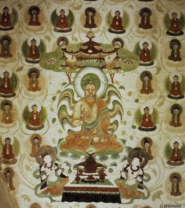 मगाओ गुफा में बने बुद्ध के चित्र