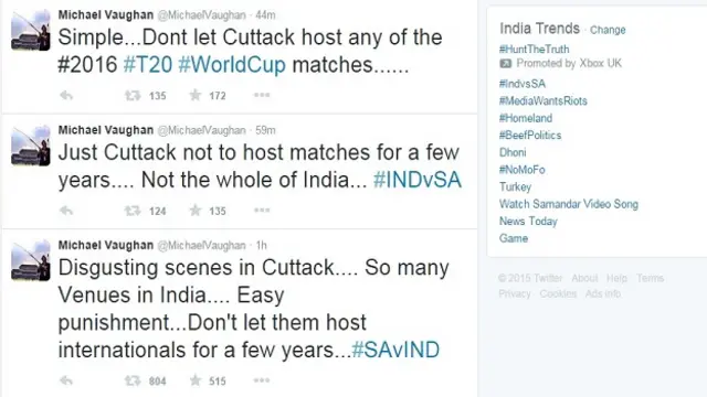 بہت سے کرکٹرز اور دوسرے لوگوں نے کٹک میں میچ کرائے جانے پر پابندی کی بات کہی