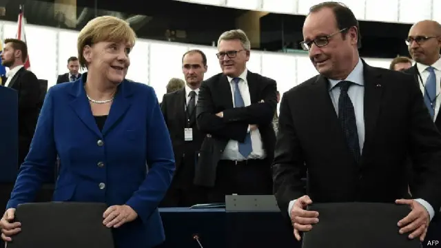 这是德、法两国领袖在25年来首次在欧洲议会发表联合演说。