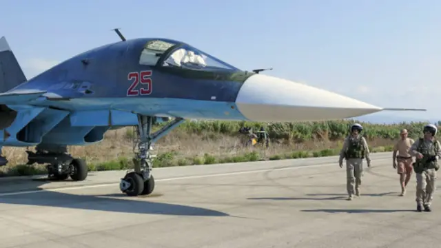 俄羅斯SU-34戰機部署在敘利亞境內的基地。