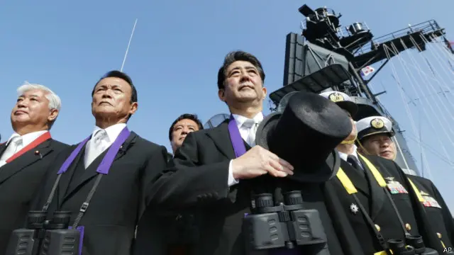 關於部署在當地的美軍「里根」號航母，安倍在觀艦式上表示，「這是在東日本大地震時趕往災區的『朋友』，由衷歡迎。」