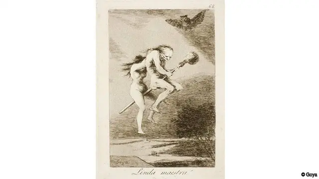 "Капрічос" (Los Caprichos) – це серія з 80 офортів Франсіско Гойї, закінчених у 1799 р., де образ відьми використовується як елемент сатири (Ф. Гойя)