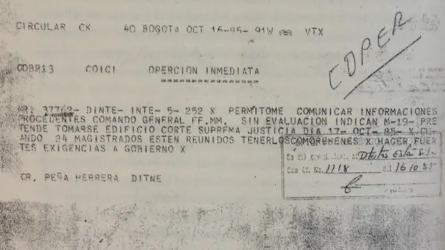 Fragmento de cablegrama que avisaba de la posibilidad de un ataque