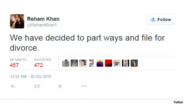 عمران خان اور ریحام خان نے علیحدگی کے فیصلے کی تصدیق کر دی ہے