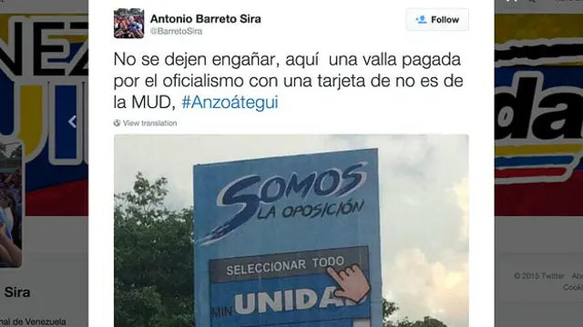 El diputado candidato opositor Antonio Barreto Sira
