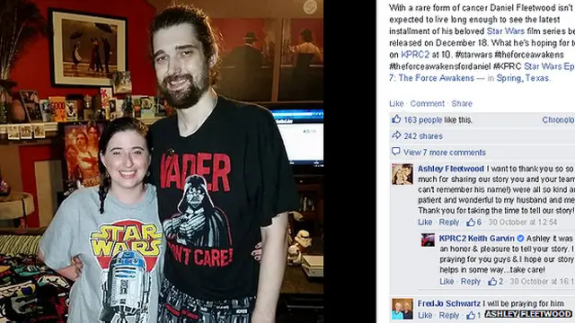 La esposa inició una campaña en las redes sociales para que su marido pudiera ver “Star Wars: El despertar de la Fuerza”.