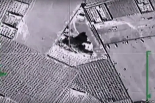 Съемка авиаудара с российского самолета, опубликованная на сайте минобороны