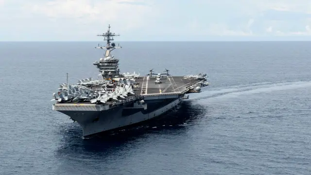AS unjuk kekuatan dengan menghadirkan kapal induk USS Theodore Roosevelt di Laut Cina Selatan.