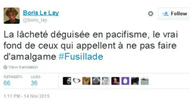 غرد بوريس قائلا :" الجبن المعنق بالسلمية، هو رأس المال الحقيقي للذين يدعون لعدم الخلط."