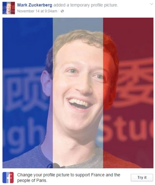 Facebook disponibilizou ferramente para acrescentar cores da bandeira da França ao perfil, mas nãowelcome fortune slotoutras tragédias como Beirute e Minas