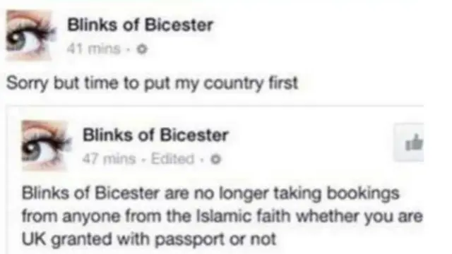 بلنکس آف بسٹر‘ نے فیس بک پر اپنے پیغام میں لکھا تھا کہ وہ ’اسلامی عقیدے‘ سے تعلق رکھنے والے کسی صارف کی بکنگ نہیں لیں گے
