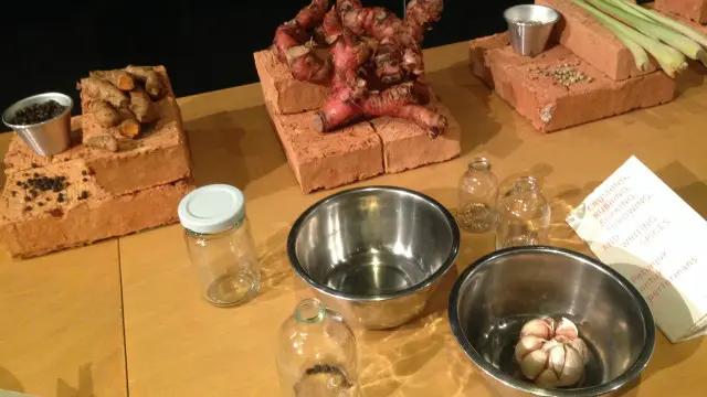 Karya Januar Rianto yang mengajak orang untuk berinteraksi dengan rempah yang disajikan.