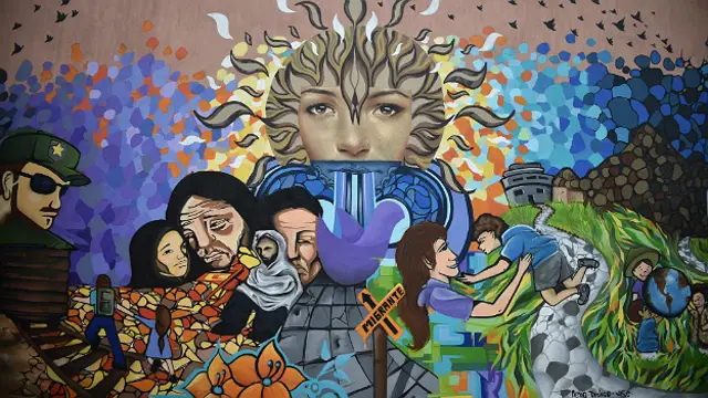 Mural en centro de derechos humanos de Tapachula, México