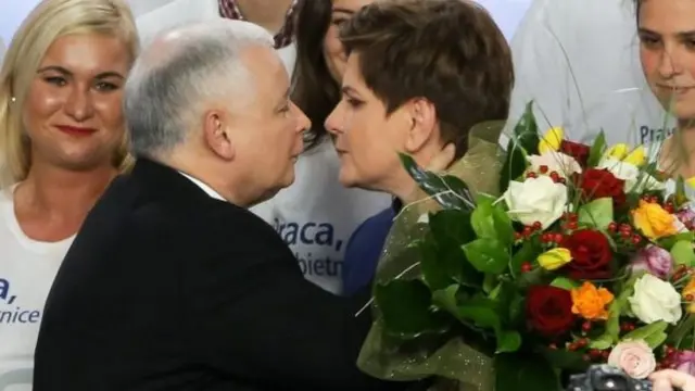 雅羅斯瓦夫·卡欽斯基和新任女總理貝婭塔·希德沃（Beata Szydlo） 