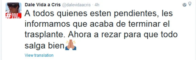 Mensaje del entorno de Cristóbal en Twitter