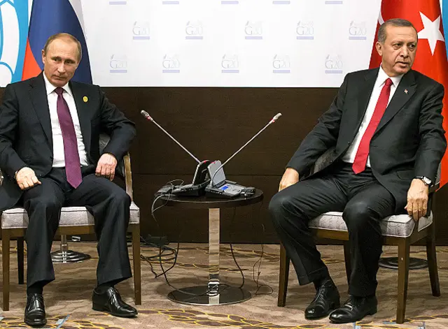 Президенты России и Турции Владимир Путин и Реджеп Тайип Эрдоган