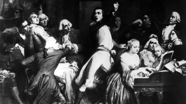 Claude Joseph Rouget De Lisle (1760 - 1836), menyanyikan untuk 'La Marseillaise' untuk pertama kalinya -lukisan Godfroid Griffins. 