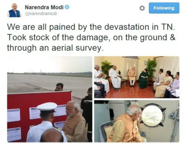 وزیراعظم مودی جمعرات کو سیلاب سے ہونے والے نقصانات کا جائزہ لینے کے لیے بھارتی ریاست تمل ناڈو کے شہر چنّئی پہنچے تھے