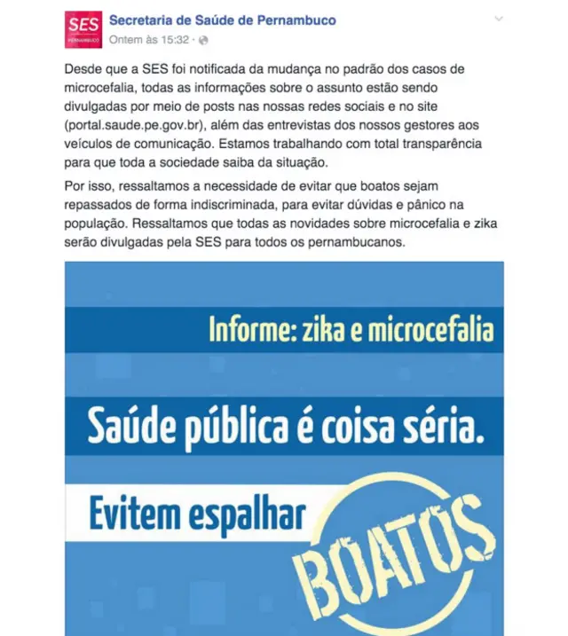 Secretaria pede que população não espalhe boatos
