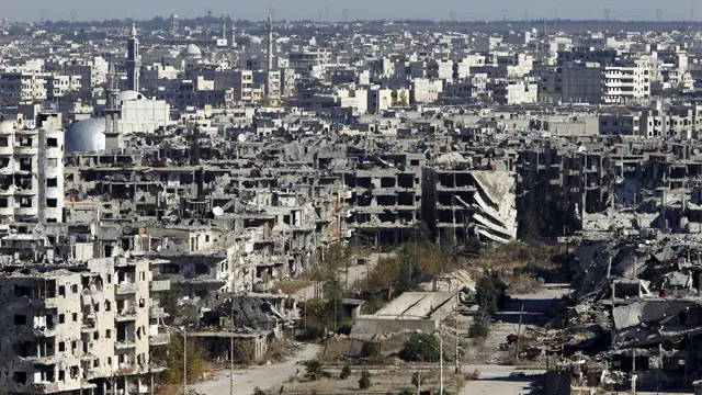 نمای عمومی از محله القصور در حمص، ۸ دسامبر ۲۰۱۵