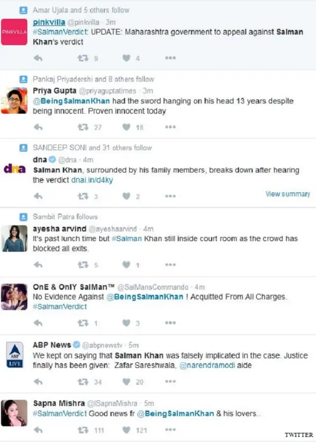 ट्विटर पर प्रतिक्रिया