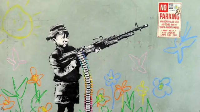 在美国加州也出现班克西的涂鸦作品。