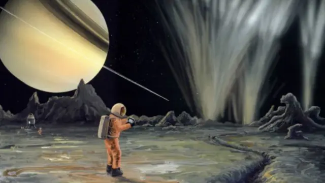 Ilustración ficticia de una misión a Encélado