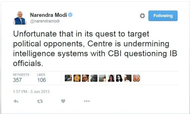 प्रधानमंत्री नरेंद्र मोदी का सीबीआई संबंधित ट्वीट