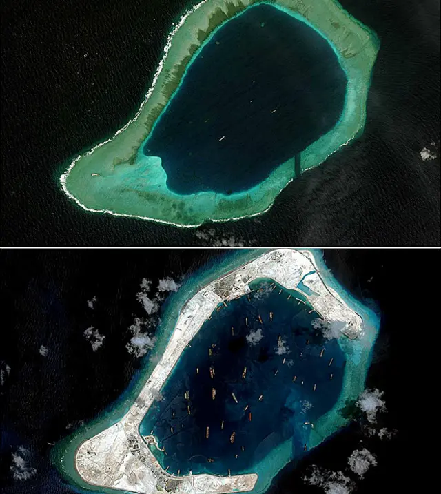 Reklamasi lahan yang dilakukan pemerintah Cina di Laut Cina Selatan.