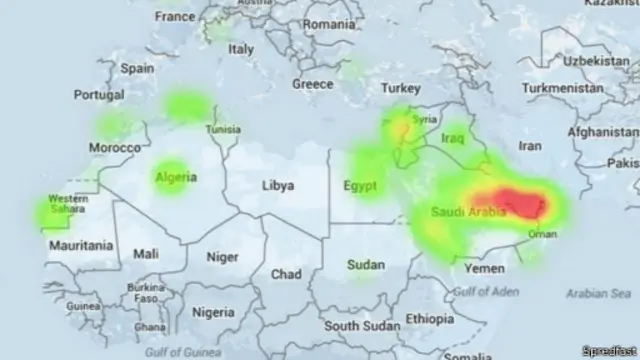 خريطة تبين تفاعل مستخدمي تويتر مع #خطف_قطريين_في_العراق و#اختطاف_قطريين_في_العراق 