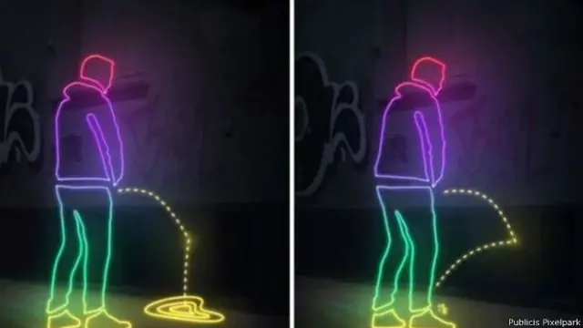 சிறுநீர் கழித்தால் திருப்பியடிக்கும் சுவர்கள் செயற்படுவதை விளக்கும் வரைபடம்