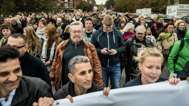 Manifestación de apoyo a los refugiados en Copenhague.