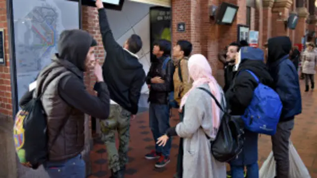 Refugiados recién llegados a Copenhague.